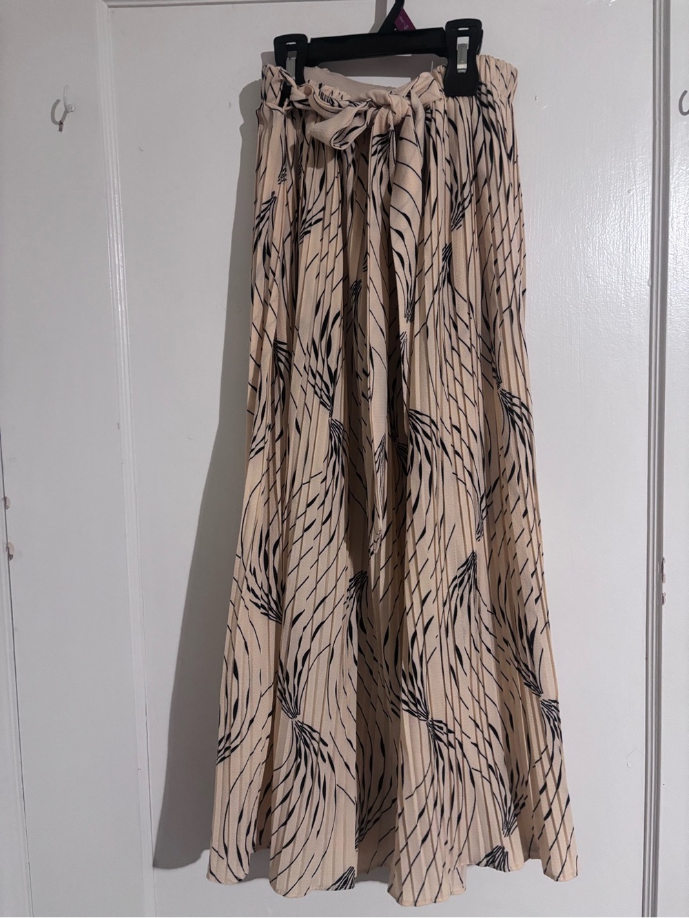 Beige Printed Maxi Skirt with Tie Waist Detail